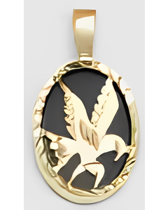 10K Yellow Gold Oval Onyx Eagle Pendant