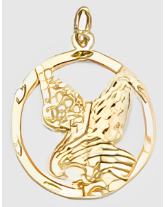10K Yellow Gold Eagle in a Circle Pendant