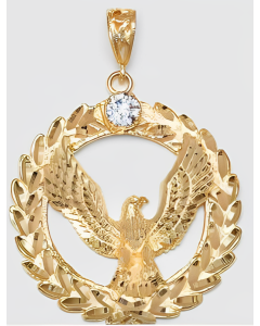 10K Yellow Gold Big Eagle in a Circle Pendant