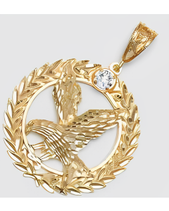 10K Yellow Gold Eagle in a C.Z Circle Pendant