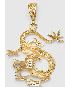 10K Yellow Gold Big Dancing Dragon Pendant