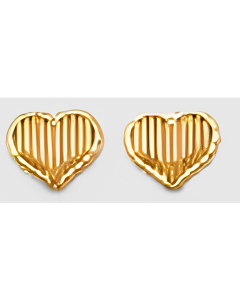 10K Yellow Gold Striped Heart Studs