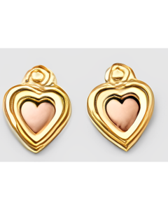 10K Yellow Gold Victorian Double Heart Studs
