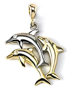 10K Two Tone Dolphins Jumping in the Air Charm