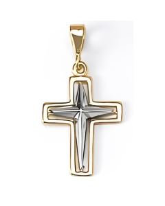 10K Two Tone Star Cross Pendant