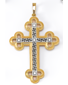 10K Two Tone Greek Key Bottony Cross Pendant