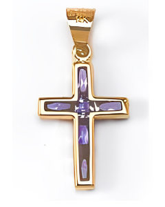 14K Yellow Gold Cross With Stones Charm