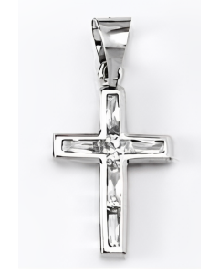 14K White Gold Cross With Stones Charm