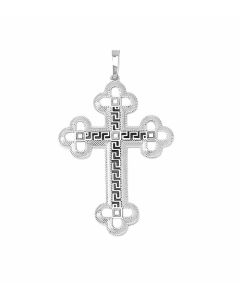 Silver Greek Key Bottony Cross Pendant