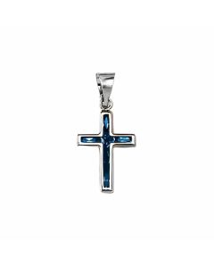 14K White Gold Cross With Stones Pendant