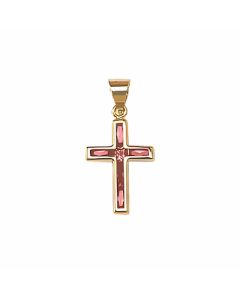 14K Yellow Gold Cross With Stones Pendant