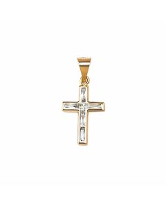 14K Yellow Gold Cross With Stones Pendant