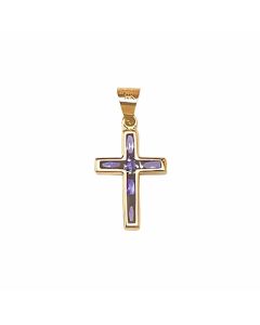 14K Yellow Gold Cross With Stones Pendant