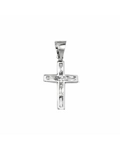 14K White Gold Cross With Stones Pendant