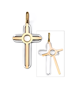 10K Two Tone Linear Cross Pendant