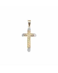 10K Two Tone Shimmer Tube Cross Pendant