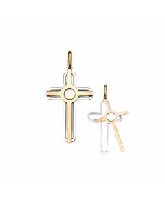 10K Two Tone Linear Cross Pendant