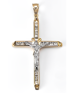 10K Two Tone Crucifix with Stones Pendant