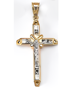 10K Two Tone Crucifix with Stones Pendant