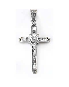 10K White Gold Crucifix with Stones Pendant