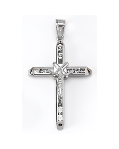 10K White Gold Crucifix with Stones Pendant