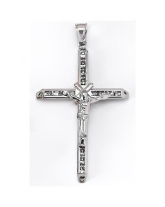 10K White Gold Crucifix with Stones Pendant