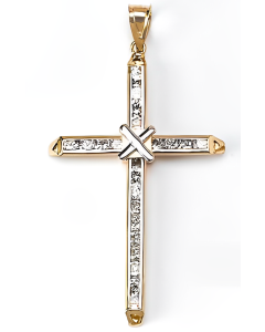 10K Two Tone Cross With Stones and X Pendant