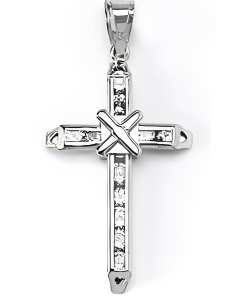 10K White Gold Cross With Stones and X Pendant