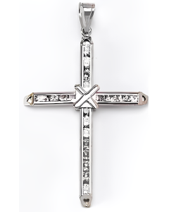 10K White Gold Cross With Stones and X Pendant