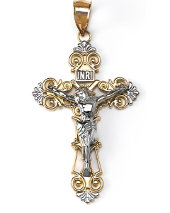 10K Two Tone Fancy Large Crucifix Pendant