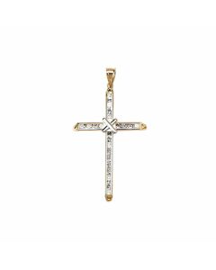 10K Two Tone Cross With Stones and X Pendant