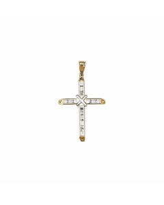 10K Two Tone Cross With Stones and X Pendant