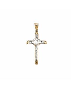 10K Two Tone Cross With Stones and X Pendant