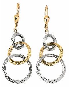 10K Two Tone Circle Rings Drop Down Earrings