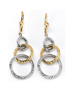 10K Two Tone Circle Rings Drop Down Earrings