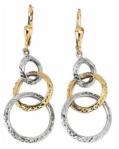 10K Two Tone Circle Rings Drop Down Earrings