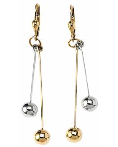 10K Two Tone Double Ball Drop Down Earrings