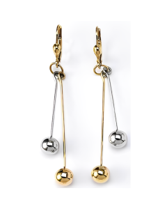 10K Two Tone Double Ball Drop Down Earrings