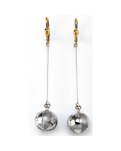 10K Two Tone Ball Drop Down Earrings