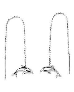 Silver Dolphin Drop Down Earrings