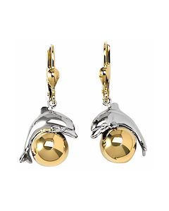 10K Two Tone Diamond Shape Layered Drop Down Earrings