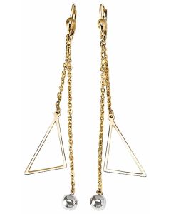 10K Two Tone Long Triangle Ball Duo Drop Down Earrings