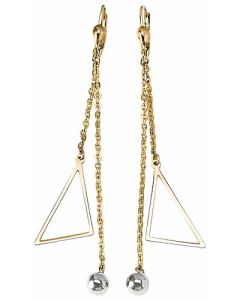 10K Two Tone Long Triangle Ball Duo Drop Down Earrings