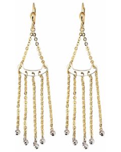 10K Two Tone Triangle Chandelier Drop Down Earrings