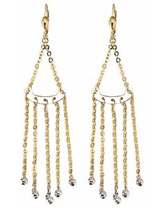 10K Two Tone Triangle Chandelier Drop Down Earrings