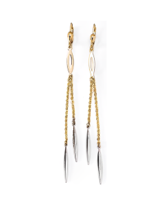 10K Two Tone Long Icicles Drop Down Earrings