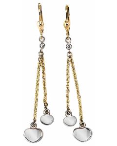 10K Two Tone Mini Double Heart Drop Down Earrings