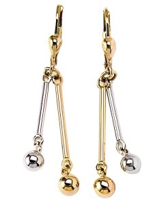 10K Two Tone Short Mirrored Double Ball Drop Down Earrings