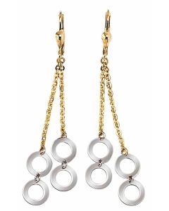 10K Two Tone Double Eternity Drop Down Earrings