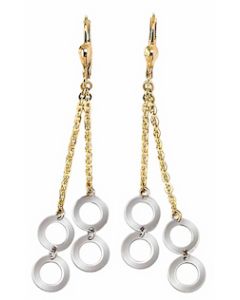 10K Two Tone Double Eternity Drop Down Earrings